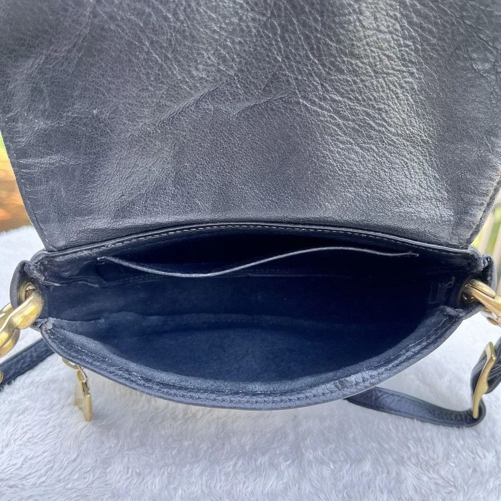 Libaire Classic East West Handbag Pebbled Leather Purse Black Flap Front Brass